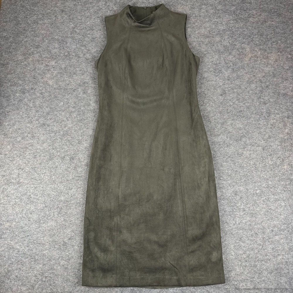 J.McLaughlin Delmar Faux Suede Sheath Dress Lined Olive Green Womens XS